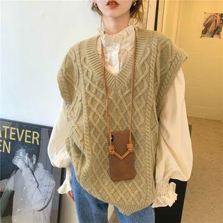 Frilled Long-sleeve Loose-fit Blouse / V-neck Knit Vest