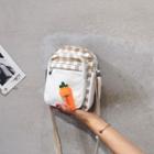 Carrot Detail Checked Panel Square Crossbody Bag