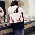 Color Block Embroidery Canvas Backpack