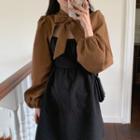 Mock Two-piece Long-sleeve Tie-neck A-line Dress Brown & Black - One Size