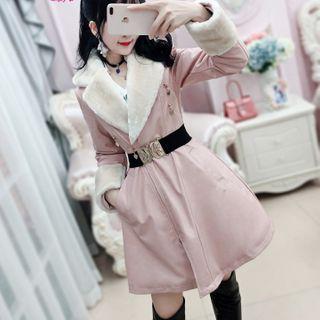 Fleece Panel Notch Lapel Zip-up Coat