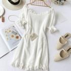 Short-sleeve Frill Trim Crinkled A-line Mini Dress