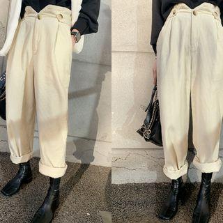 Adjustable-waist Corduroy Straight-leg Pants