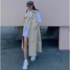 Sleeveless Double Breasted Trench Coat Khaki - One Size