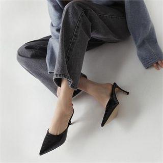 Pointy-toe Croc-grain Stiletto Mules