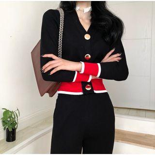 Paneled Cardigan / Knit Wide Leg Pants