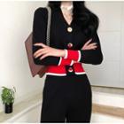 Paneled Cardigan / Knit Wide Leg Pants