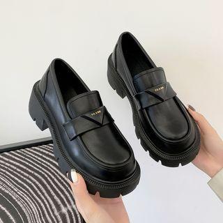 Lettering Platform Block Heel Loafers