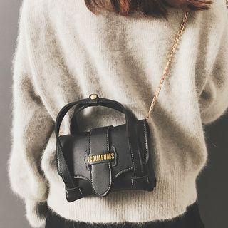 Faux Leather Emboss Letters Crossbody Bag