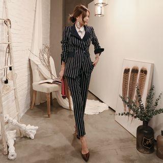 Set: Double-breasted Striped Blazer + Striped Pants