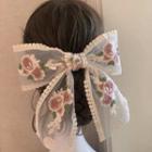 Flower Embroidered Bow Hair Clip