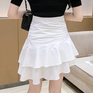 Asymmetric Layered Ruffle Hem Mini A-line Skirt