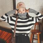 Striped Turtleneck Sweater Stripes - Black & White - One Size