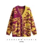 Patterned Cardigan Wine Red & Yellow - One Size