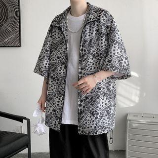 Elbow-sleeve Print Zip-up Jacket