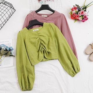 Shirred Front Cropped Plain Top