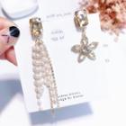 Non-matching Rhinestone Flower Faux Pearl Fringed Earring 1 Pair - As Shown In Figure - One Size
