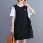 Short-sleeve Color Block Mini T-shirt Dress As Shown In Figure - One Size