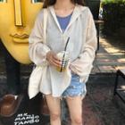 Plain Puff-sleeve Loose-fit Hooded Top