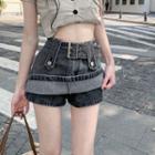 Belted Denim Mini Skort / Short-sleeve T-shirt
