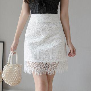 High-waist Lace Mini Pencil Skirt