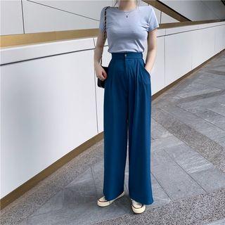 Short-sleeve Plain Top / Wide Leg Pants