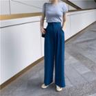 Short-sleeve Plain Top / Wide Leg Pants