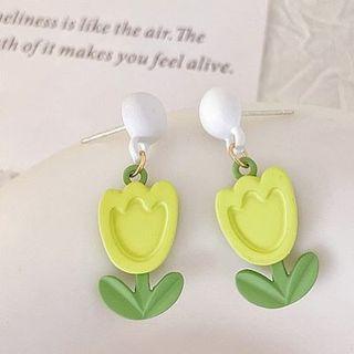 Flower Alloy Dangle Earring 1 Pair - Silver Stud - Green - One Size