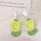 Flower Alloy Dangle Earring 1 Pair - Silver Stud - Green - One Size