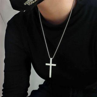 Couple Matching Cross Pendant Chain Necklace Sliver - One Size