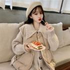 Plain Peter-pan Collar Single-breasted Loose-fit Knit Sweater / Plain Zip Vest