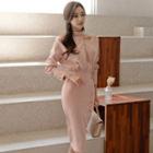 Cutout Shoulder Long-sleeve Sheath Dress
