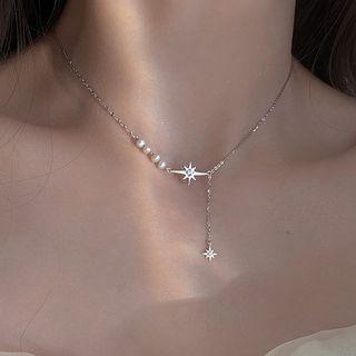 Faux Pearl Star Necklace Necklace - Silver - One Size