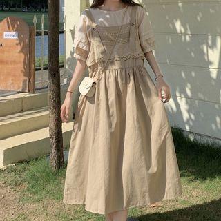 Lace Trim Midi A-line Overall Dress