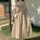 Lace Trim Midi A-line Overall Dress