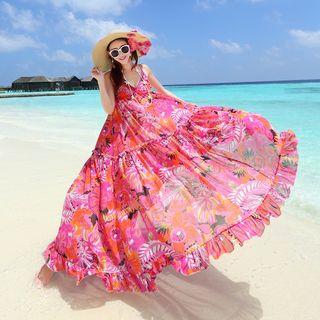 Spaghetti Strap Ruffle Floral Maxi Sundress