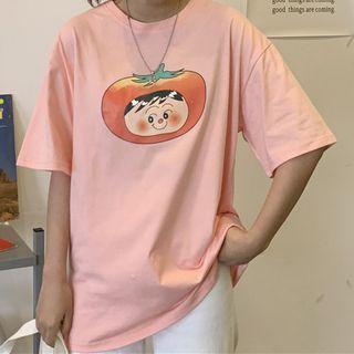 Tomato Face Print Elbow-sleeve T-shirt