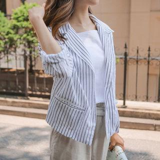 Single-breasted Linen Blend Pinstripe Blazer