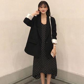 One-button Blazer / Sleeveless Dotted Dress