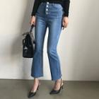 Button-fly Frayed Boot-cut Jeans