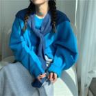 Fleece-lined Loose-fit Sweatshirt / Slit Skirt / Knit Shawl