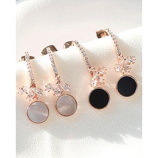 Faux-onyx Disc Rhinestone Hook Earrings