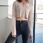 Lettering Collared Knit Crop Top