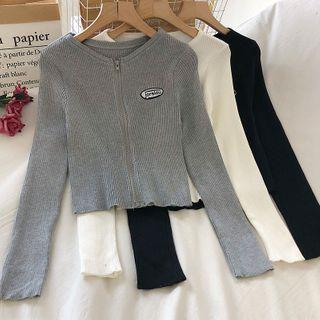 Lettering Zipped Knit Jacket