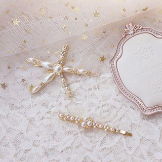 Faux Pearl Starfish / Bar Hair Pin