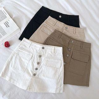 Plain Single-breasted High-waist A-line Skort