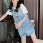 Sleeveless Buttoned Wide-leg Denim Playsuit