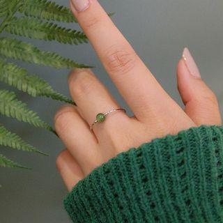 Faux Gemstone Sterling Silver Open Ring 1 Pc - Green & Silver - One Size