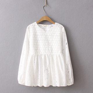 Notch-neck Long-sleeved Lace Tunic