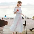 Eyelet Lace Off-shoulder Maxi Sundress